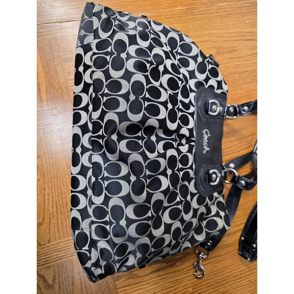 Coach 15510 Ashley Gathered Carryall Satchel Black White Signature EUC